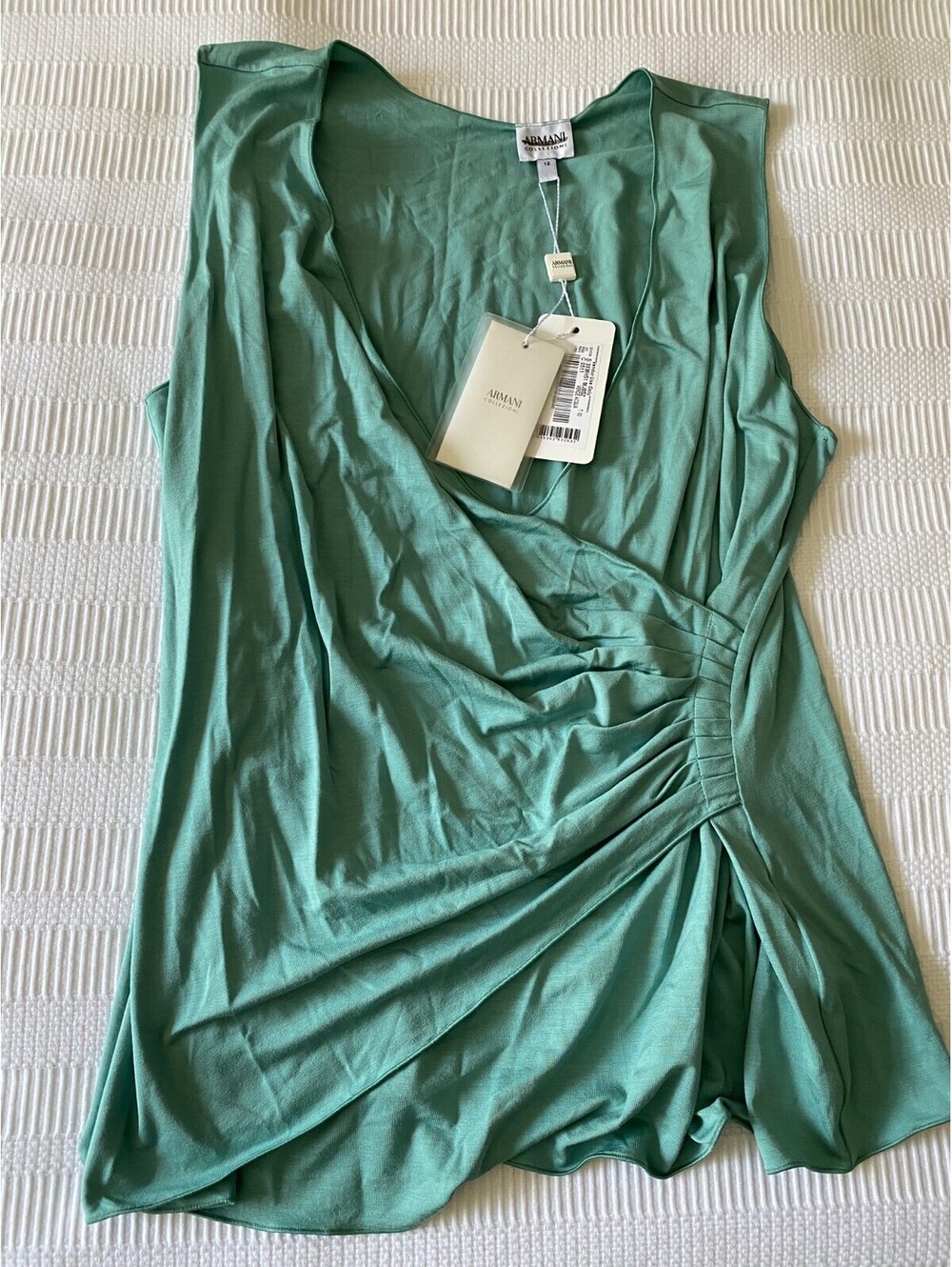 Armani Collezioni Sleeveless Green Draped Top Blouse Camisole Suit Size 12 NWT